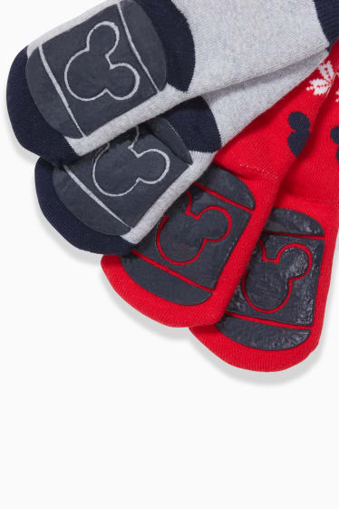 Babies - Multipack of 2 - Mickey Mouse - baby non-slip socks - red / gray