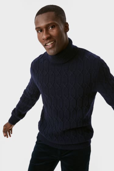 Mężczyźni - Sweter z golfem - mieszanka wełny - ciemnoniebieski