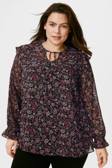 Femei - Bluză din șifon - cu flori - vișiniu