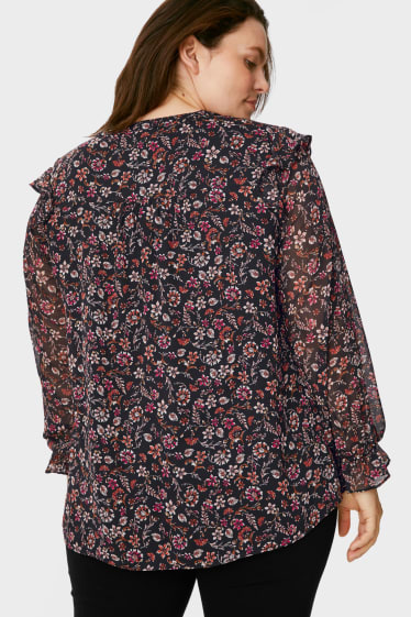 Femei - Bluză din șifon - cu flori - vișiniu