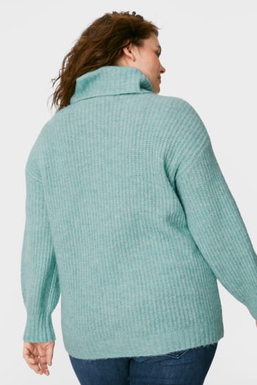 Women - Polo neck jumper - mint green