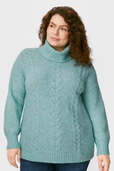 Women - Polo neck jumper - mint green