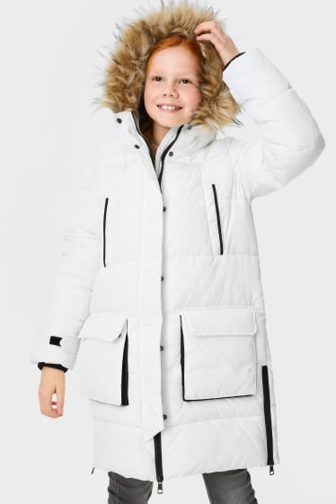 Dzieci - Płaszcz pikowany z kapturem - biały