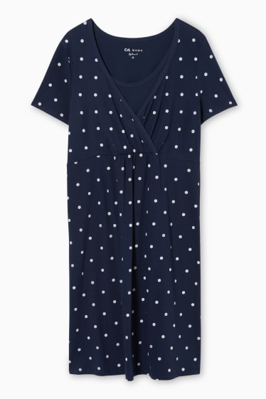 Women - Nursing nightshirt  - polka dot - dark blue