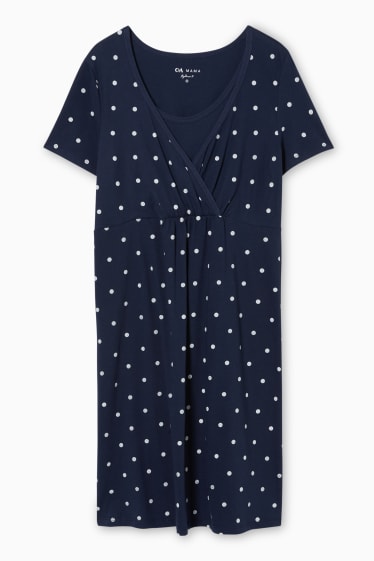 Femmes - Chemise de nuit d'allaitement - à pois - bleu foncé