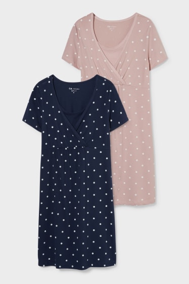 Donna - Confezione da 2 - camicia da notte per allattamento - a pois - rosa