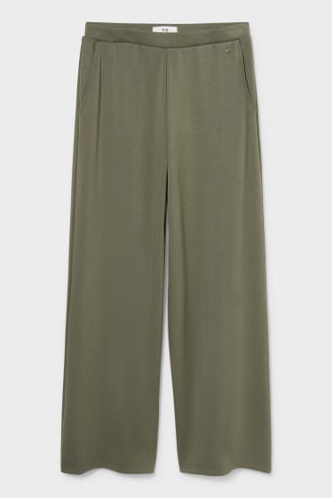 Dámské - Žerzejové kalhoty basic - wide leg - zelená