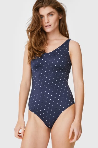 Women - Non-wired mastectomy swimsuit - polka dot - dark blue