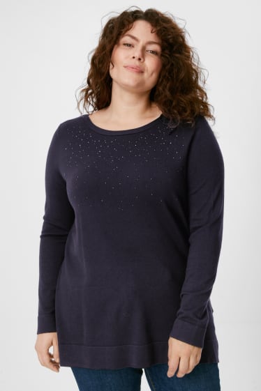 Damen - Feinstrick-Pullover - Glanz-Effekt - dunkelblau