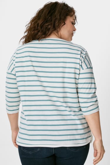 Women - Long sleeve top - striped - white / turquoise