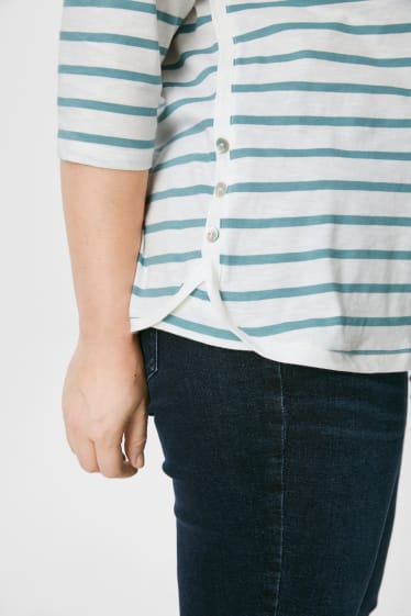 Women - Long sleeve top - striped - white / turquoise