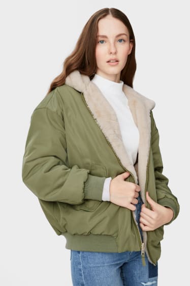Women - CLOCKHOUSE - reversible jacket with hood - gray-brown