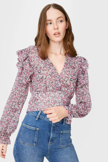 Adolescenți și tineri - CLOCKHOUSE - bluză din șifon - cu flori - roz