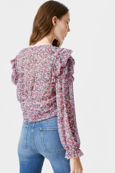 Ragazzi e giovani - CLOCKHOUSE - blusa in chiffon - fiori - fucsia