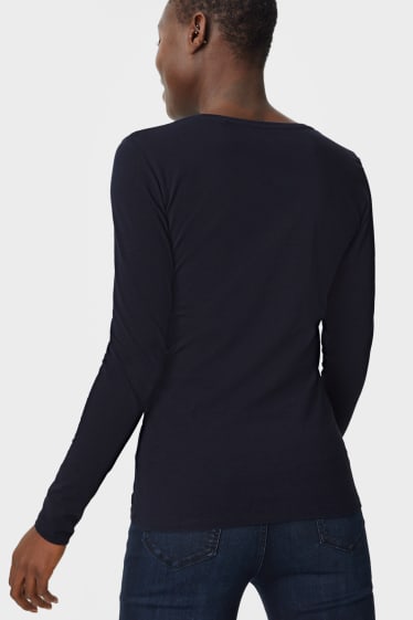 Kobiety - Wielopak, 2 szt. - koszulka z długim rękawem typu basic - ciemnoniebieski / biały