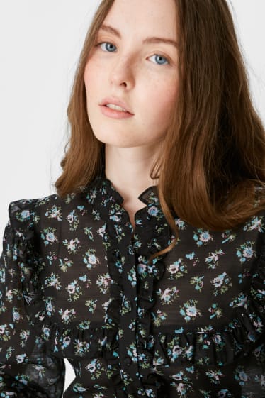 Femei - CLOCKHOUSE - bluză - cu flori - negru