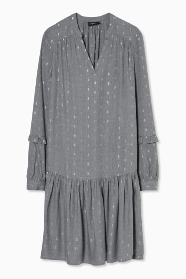 Dámské - Áčkové šaty - s lesklou aplikací - šedá-žíhaná