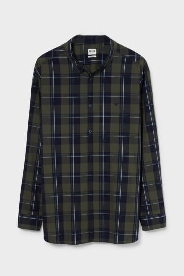 Heren - MUSTANG - overhemd - regular fit - button down - geruit - donkergroen / zwart