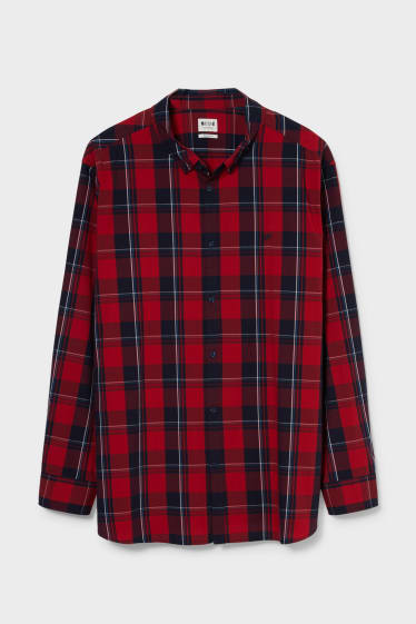 Heren - MUSTANG - overhemd - regular fit - button down - geruit - rood / donkerblauw