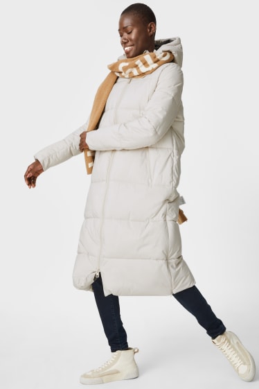 Women - Quilted coat with hood - creme