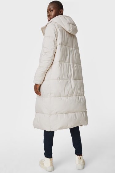 Women - Quilted coat with hood - creme