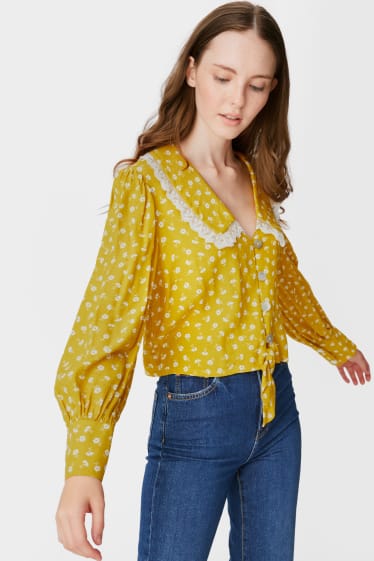 Damen - CLOCKHOUSE - Bluse mit Knotendetail - geblümt - gelb