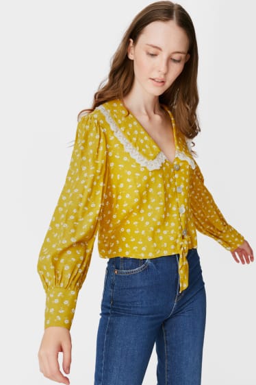 Women - CLOCKHOUSE - blouse with knot detail - floral - yellow