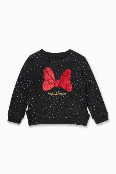 Kinder - Minnie Maus - Thermo-Sweatshirt - Glanz-Effekt - gepunktet - schwarz