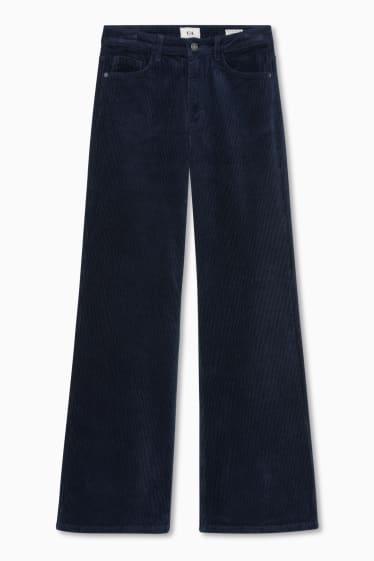 Dames - Corduroy broek - wide leg - jeansdonkerblauw
