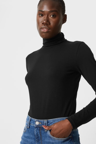 Women - Basic polo neck top - black