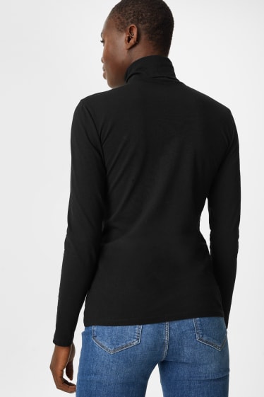 Women - Basic polo neck top - black