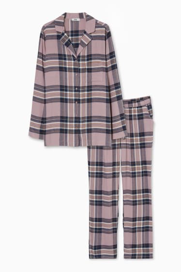 Women - Flannel pyjamas - check - dark rose