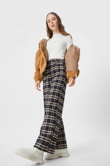 Teens & young adults - CLOCKHOUSE - cloth trousers - wide leg - check - dark blue