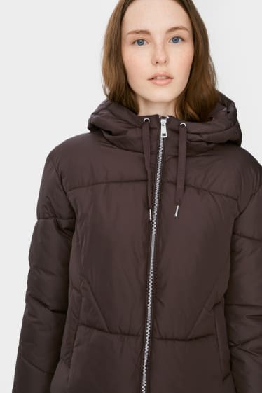 Women - CLOCKHOUSE - quilted jacket with hood - dark brown