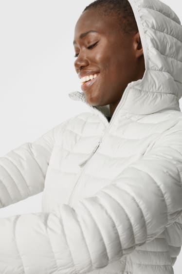 Women - Quilted jacket with hood  - white