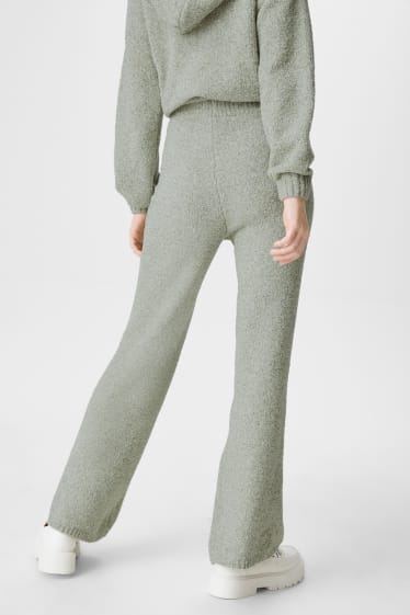 Women - CLOCKHOUSE - knitted trousers - palazzo - green-melange