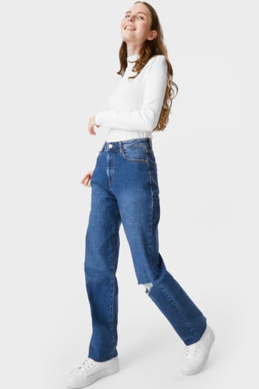 Adolescenți și tineri - CLOCKHOUSE - loose fit jeans - high waist - LYCRA® - denim-albastru
