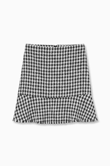 Kobiety - Spódnica z tkaniny bouclé - w kratkę - czarny / biały
