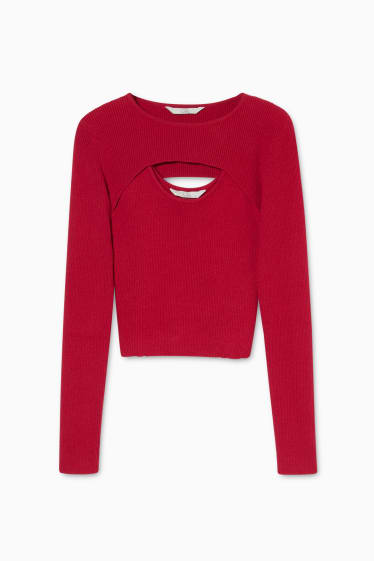 Women - Long sleeve top - 2 piece - bordeaux