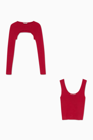 Women - Long sleeve top - 2 piece - bordeaux