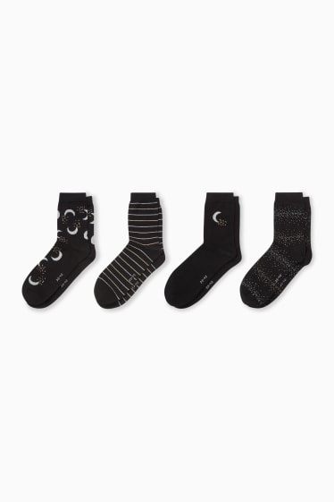 Dámské - Multipack 4 ks - ponožky - s lesklou aplikací - černá