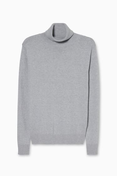 Women - Basic polo neck jumper - light gray-melange