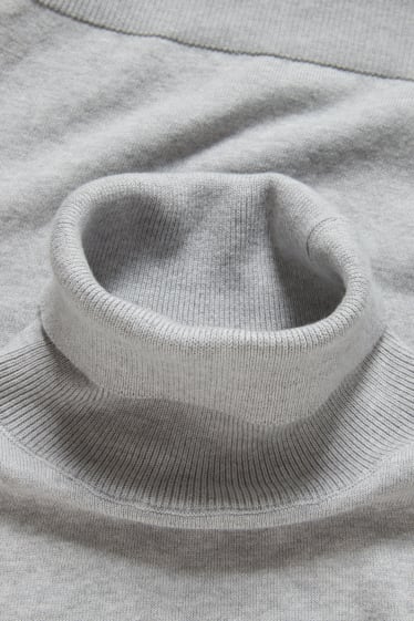 Women - Basic polo neck jumper - light gray-melange
