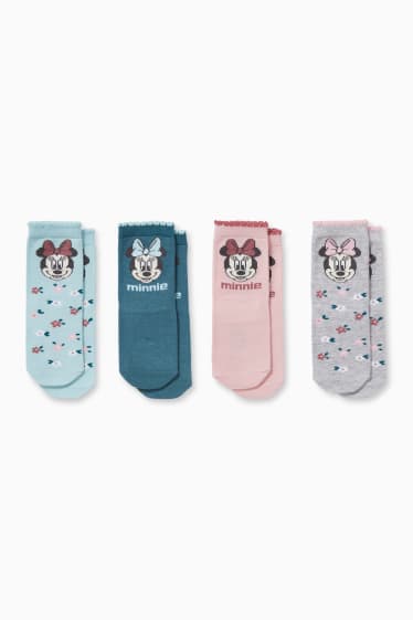 Bébés - Lot de 4 paires - Minnie Mouse - chaussettes pour bébé - gris / vert foncé