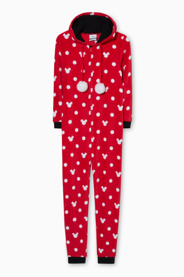 Women - CLOCKHOUSE - fleece onesie with hood - Mickey Mouse - red