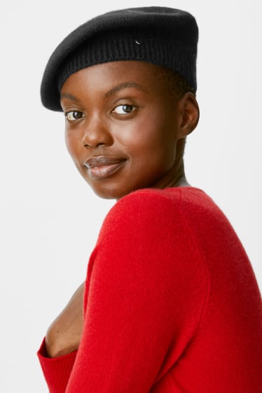 Women - Cashmere beret - black