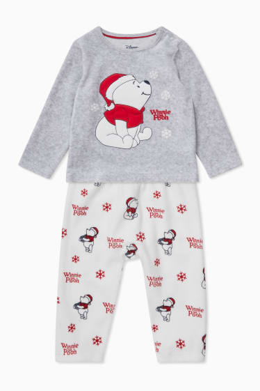 Niemowlęta - Kubuś Puchatek - piżama niemowlęca w bożonarodzeniowym stylu - biały / szary