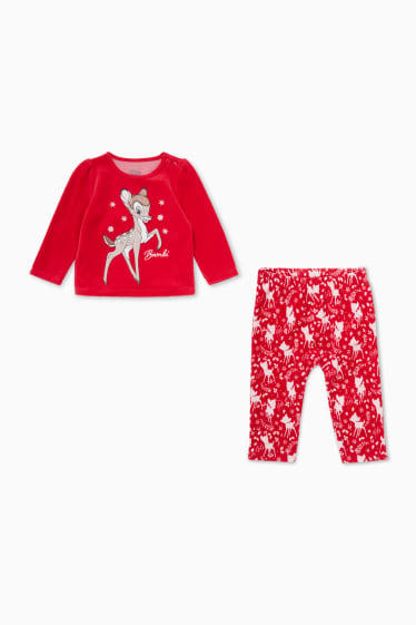 Niemowlęta - Bambi - piżamka niemowlęca w bożonarodzeniowym stylu - 2 części - czerwony