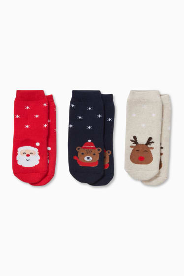 Babies - Multipack of 3 - baby Christmas non-slip socks - red / dark blue