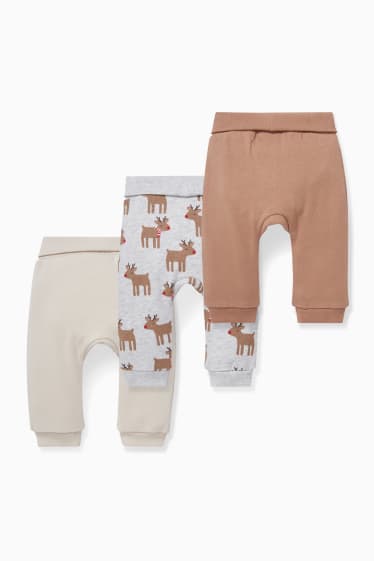 Neonati - Confezione da 3 - pantaloni sportivi natalizi per neonate - grigio / marrone